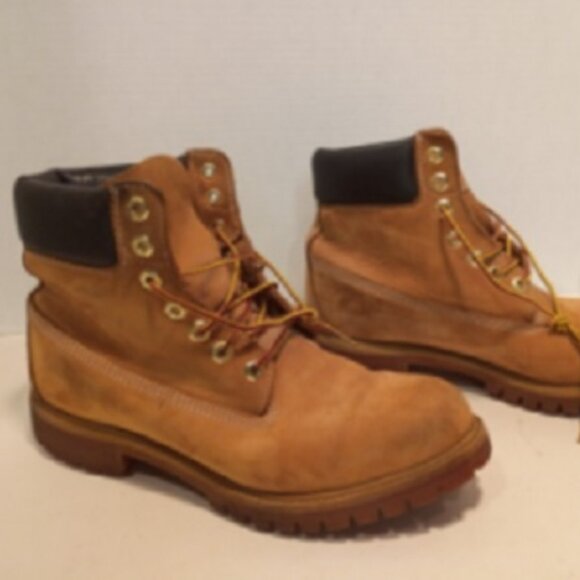 Gold Tims TIMBERLAND Men's Sz 9M 6" Nubuck Leather Boots 10061 *Excellent* - Picture 1 of 12